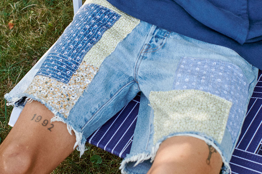 levi's patchwork cutoff jean shorts